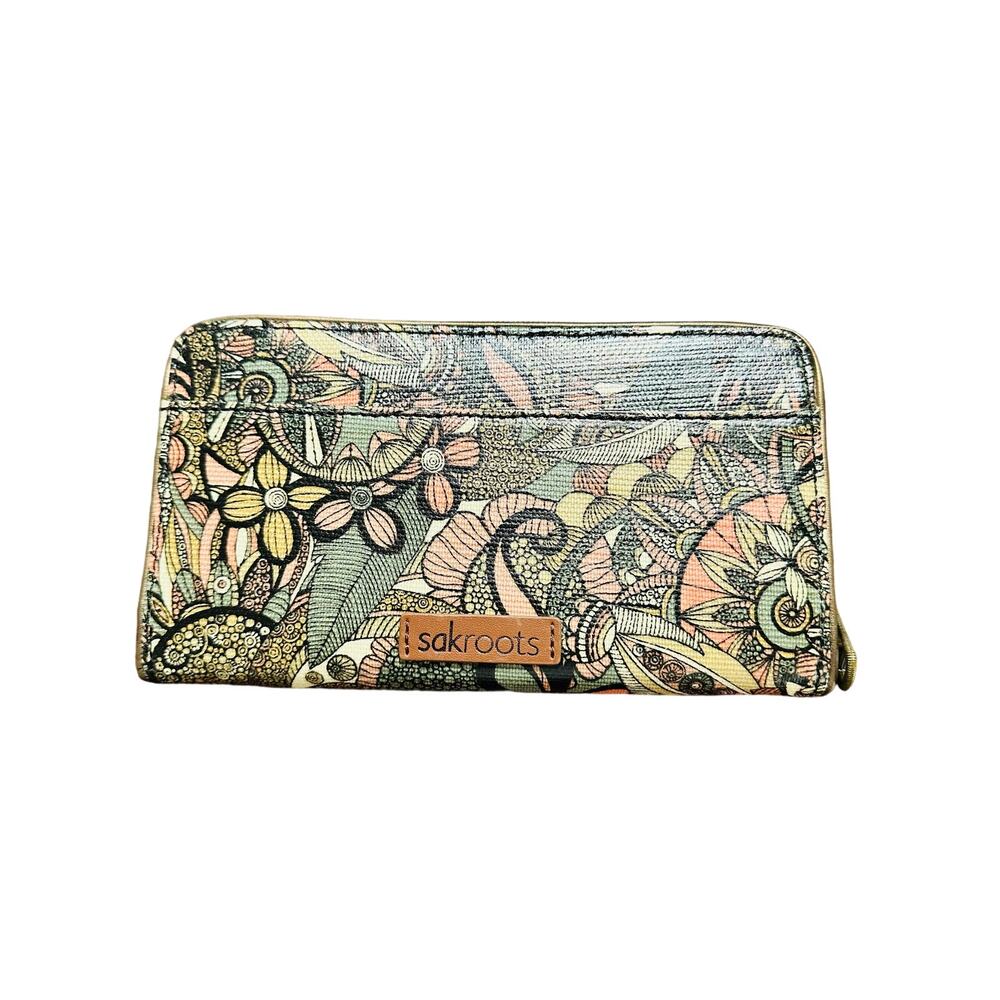 SAKROOTS Multicolored Artist Design Florals Gold Embossed Traingles Wallet